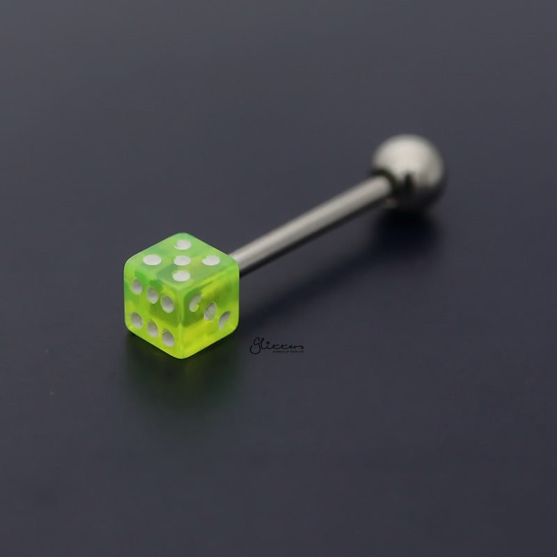 Acrylic Dice Tongue Barbell – Green
