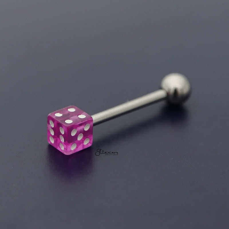 Acrylic Dice Tongue Barbell – Purple