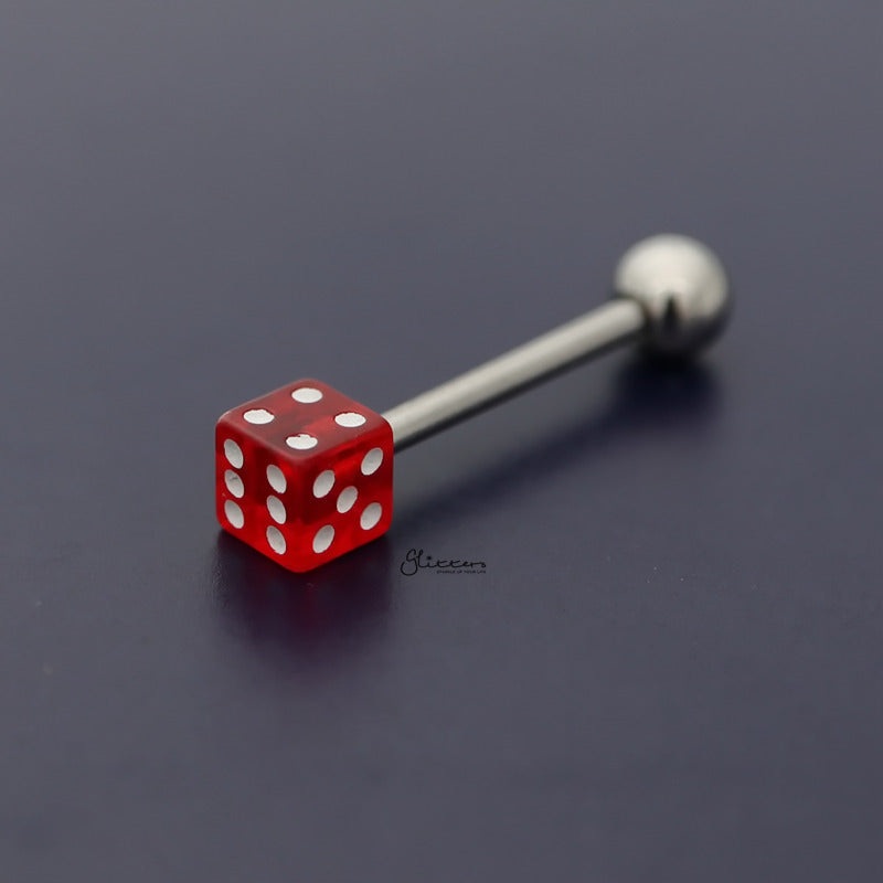 Acrylic Dice Tongue Barbell – Red