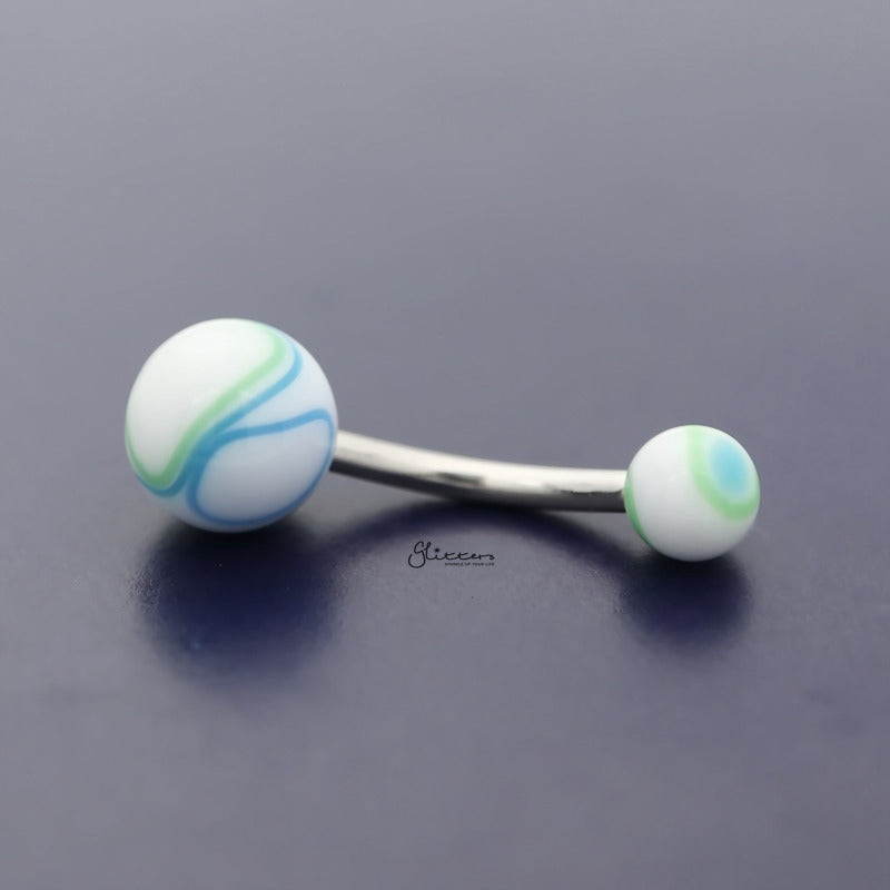 Acrylic Marble Balls Belly Button Navel Ring – Blue/Green