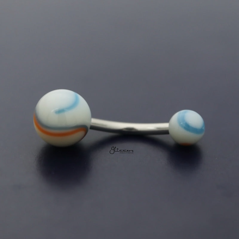 Acrylic Marble Balls Belly Button Navel Ring – Blue/Orange