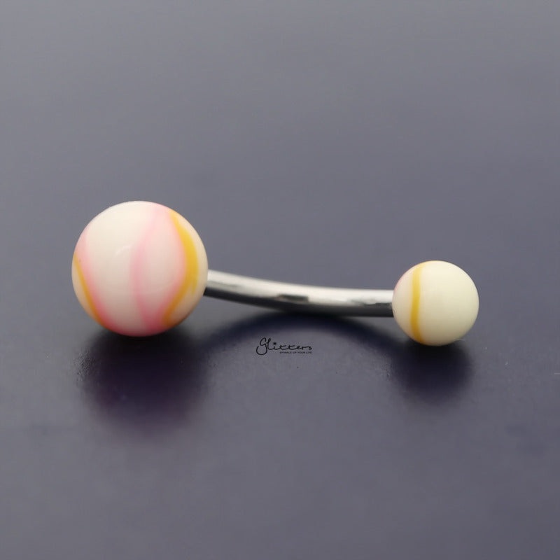 Acrylic Marble Balls Belly Button Navel Ring – Orange/Pink
