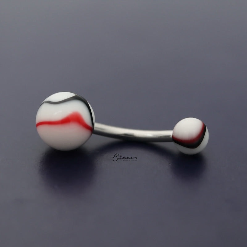 Acrylic Marble Balls Belly Button Navel Ring – Red/Black