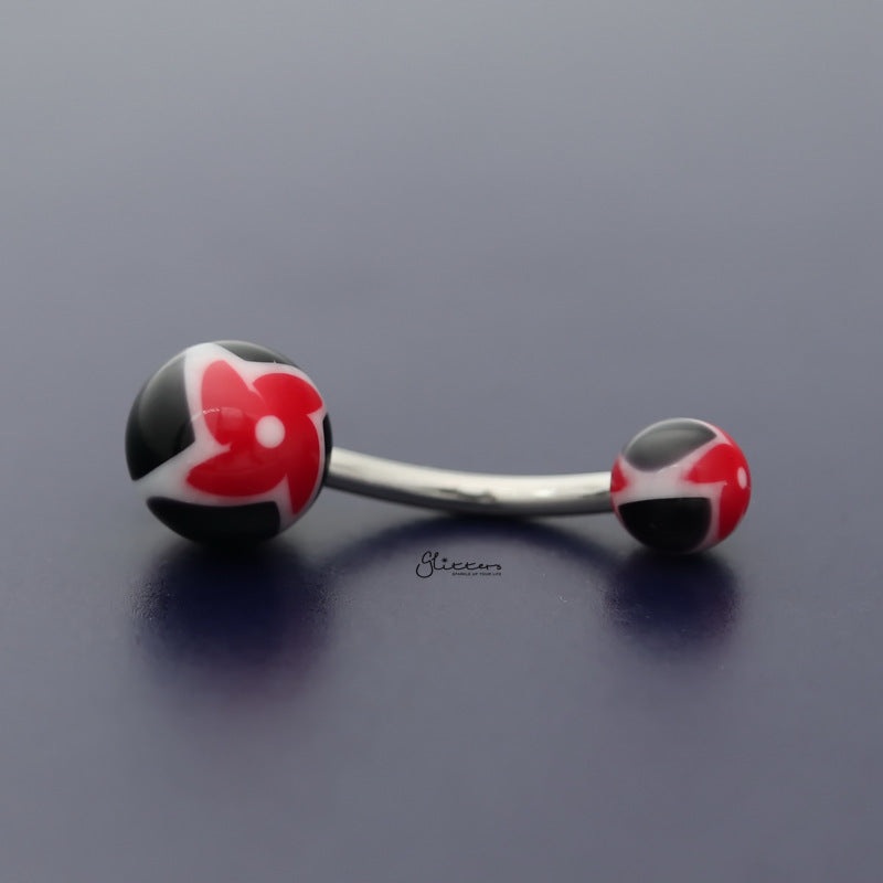 Acrylic Twister Flower Balls Belly Button Navel Ring – Black/Red