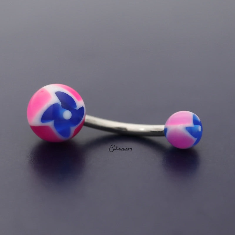 Acrylic Twister Flower Balls Belly Button Navel Ring – Blue