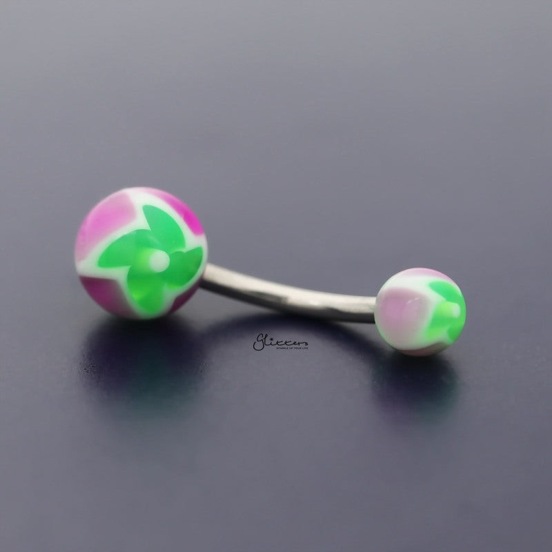 Acrylic Twister Flower Balls Belly Button Navel Ring – Green