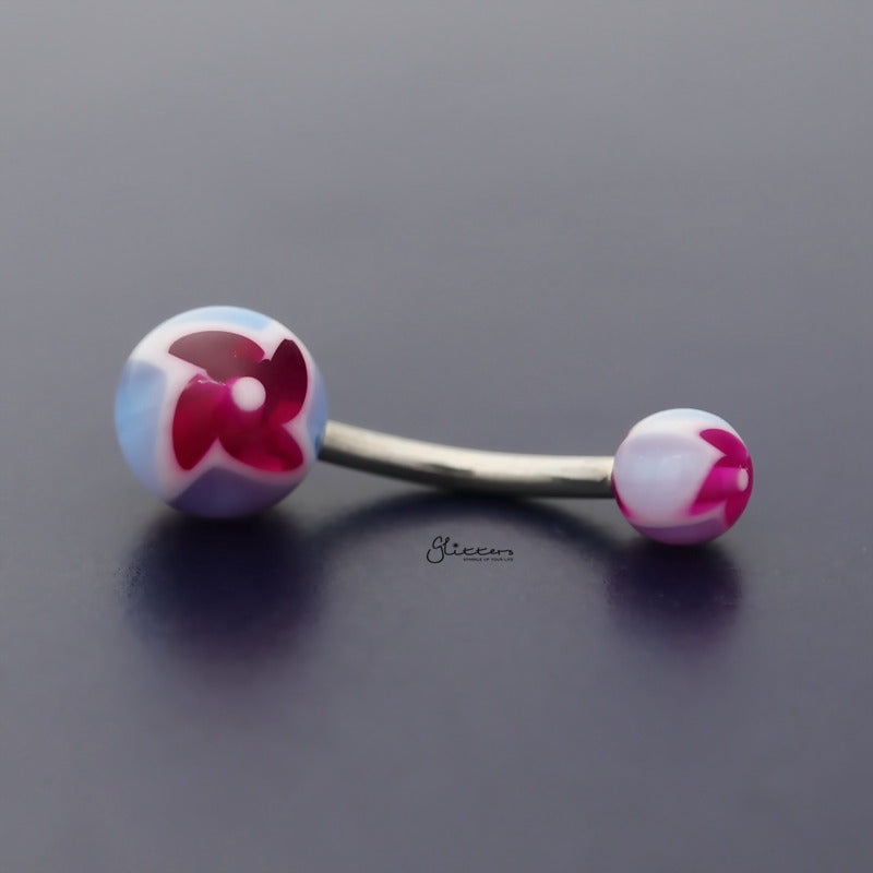 Acrylic Twister Flower Balls Belly Button Navel Ring – Purple