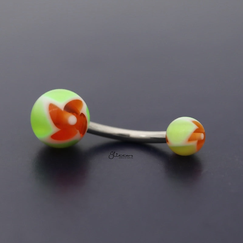 Acrylic Twister Flower Balls Belly Button Navel Ring – Yellow