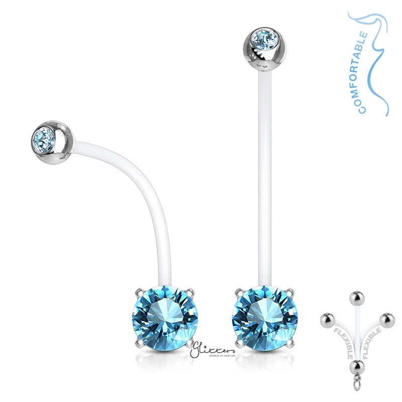Double Jeweled Prong Set Round CZ Pregnancy Bioflex Belly Ring – Aqua