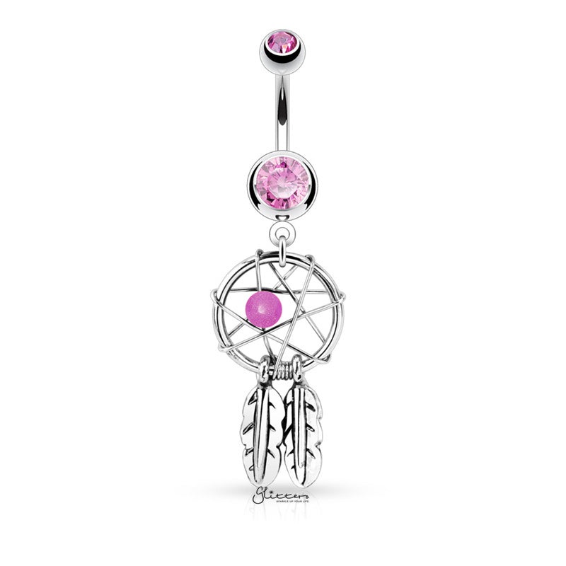 Dream Catcher Woven Star Design Belly Button Navel Ring – Pink