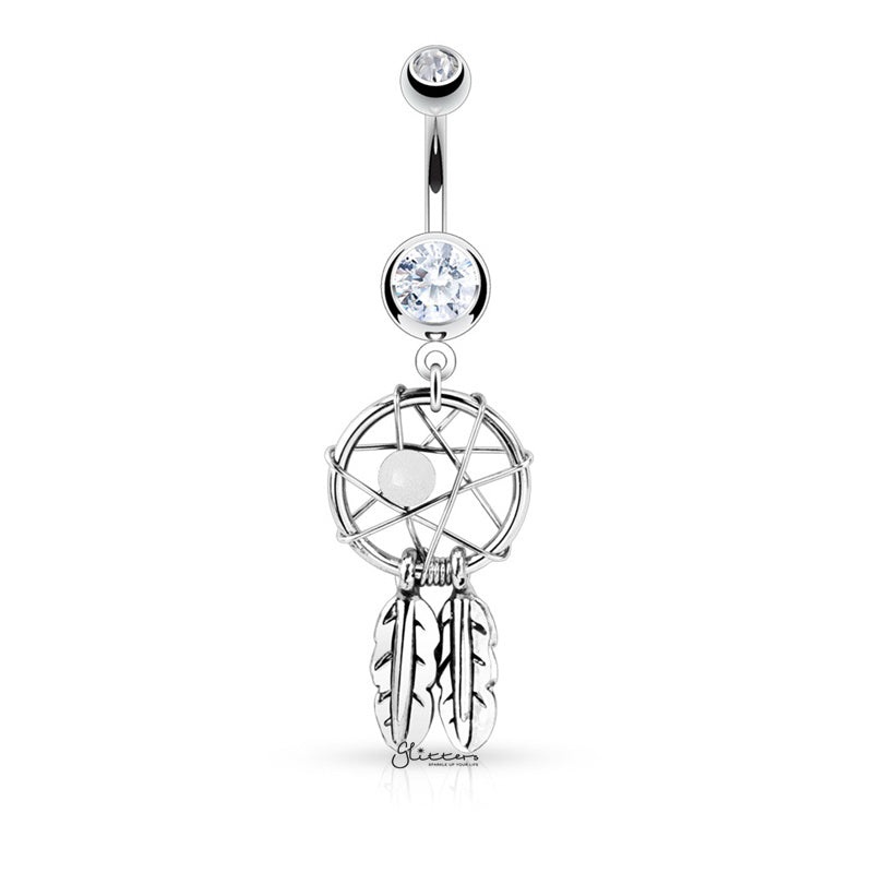Dream Catcher Woven Star Design Belly Button Navel Ring – White