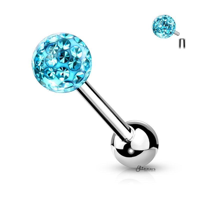 Epoxy Covered Crystal Paved Ferido Balls Tongue Barbell – Aqua