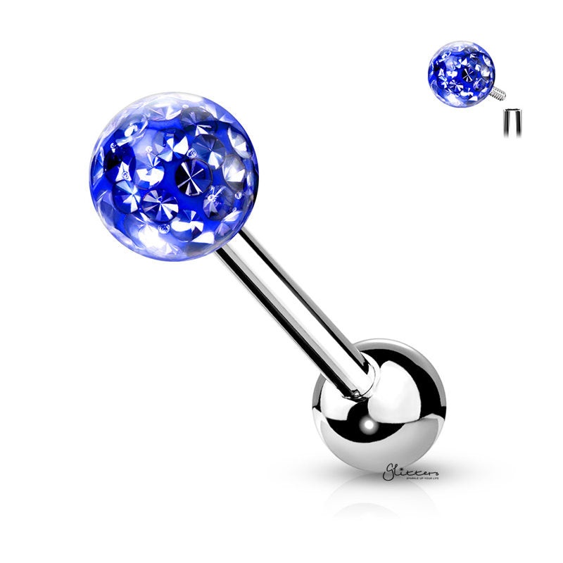 Epoxy Covered Crystal Paved Ferido Balls Tongue Barbell – Blue