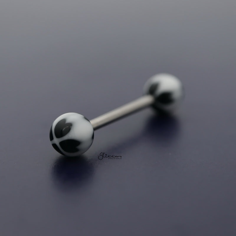 Four Hearts Acrylic Balls Tongue Barbell – Black