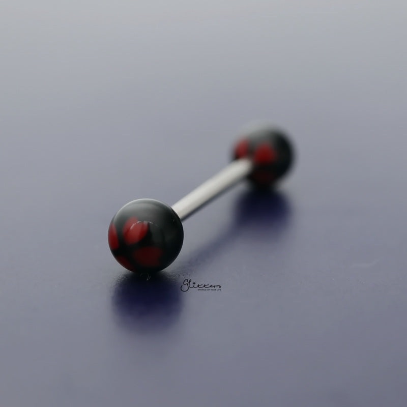 Four Hearts Acrylic Balls Tongue Barbell – Black/Red