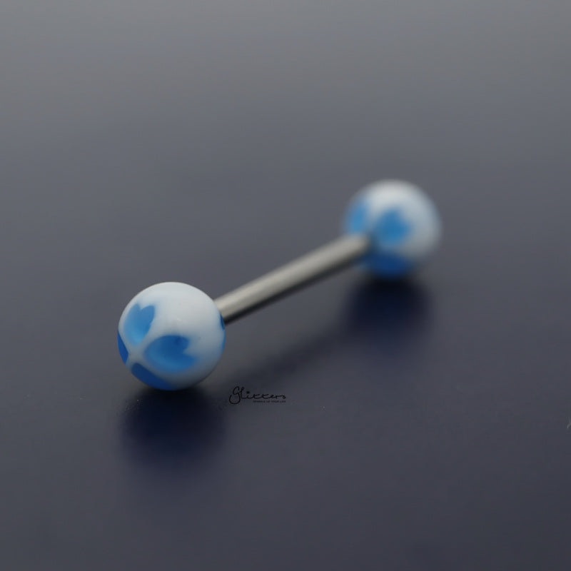 Four Hearts Acrylic Balls Tongue Barbell – Blue