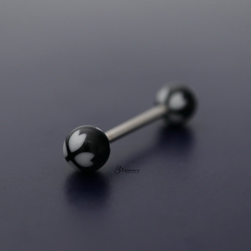 Four Hearts Acrylic Balls Tongue Barbell – White