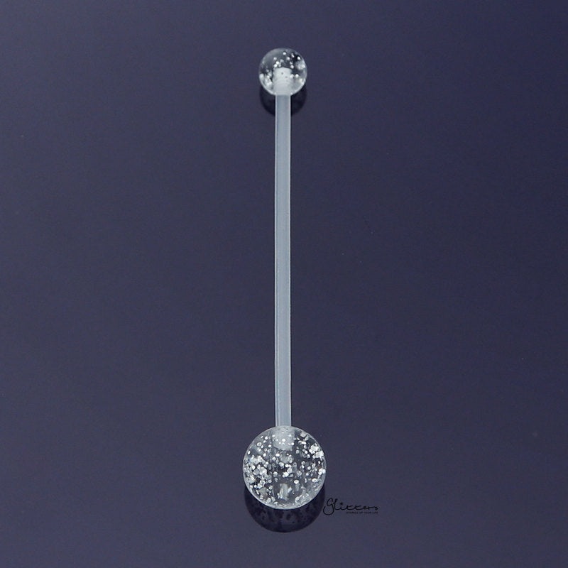 Glitters Acrylic Balls Pregnancy Bioflex Belly Button Ring – White