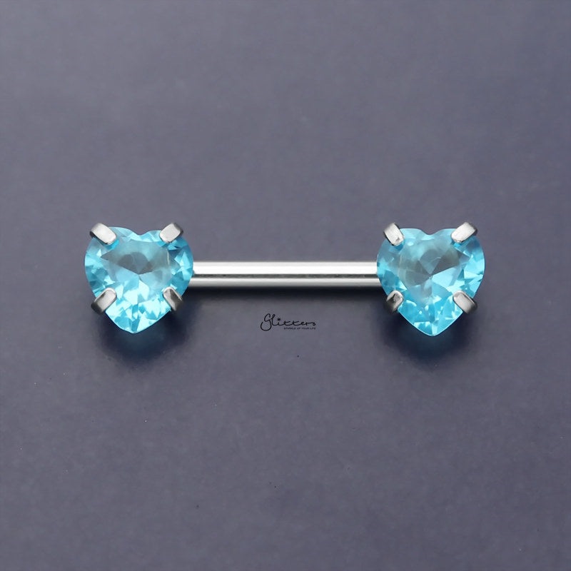 Heart CZ Ends Push in Nipple Barbell – Aqua
