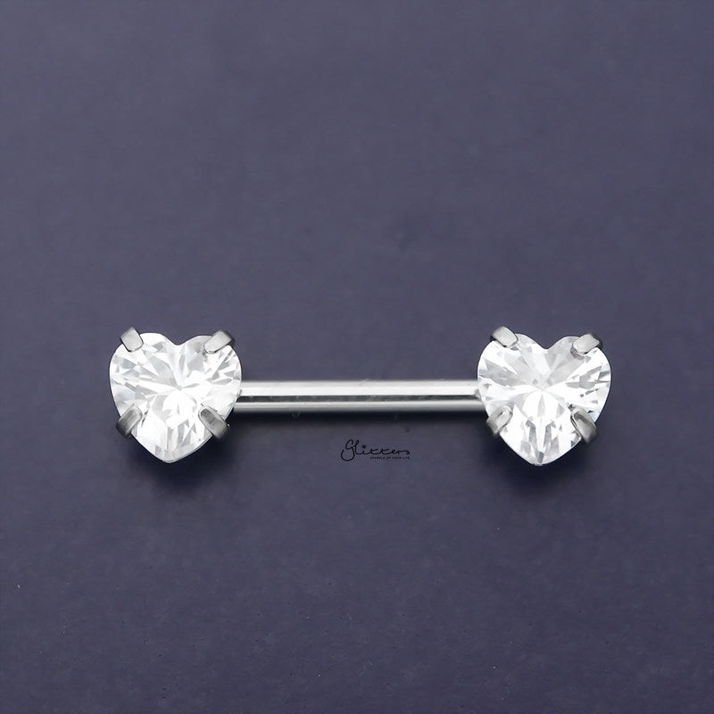 Heart CZ Ends Push in Nipple Barbell – Clear