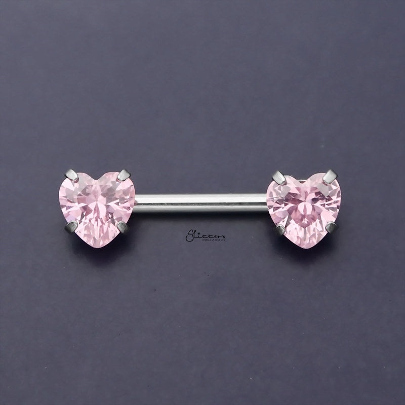 Heart CZ Ends Push in Nipple Barbell – Pink