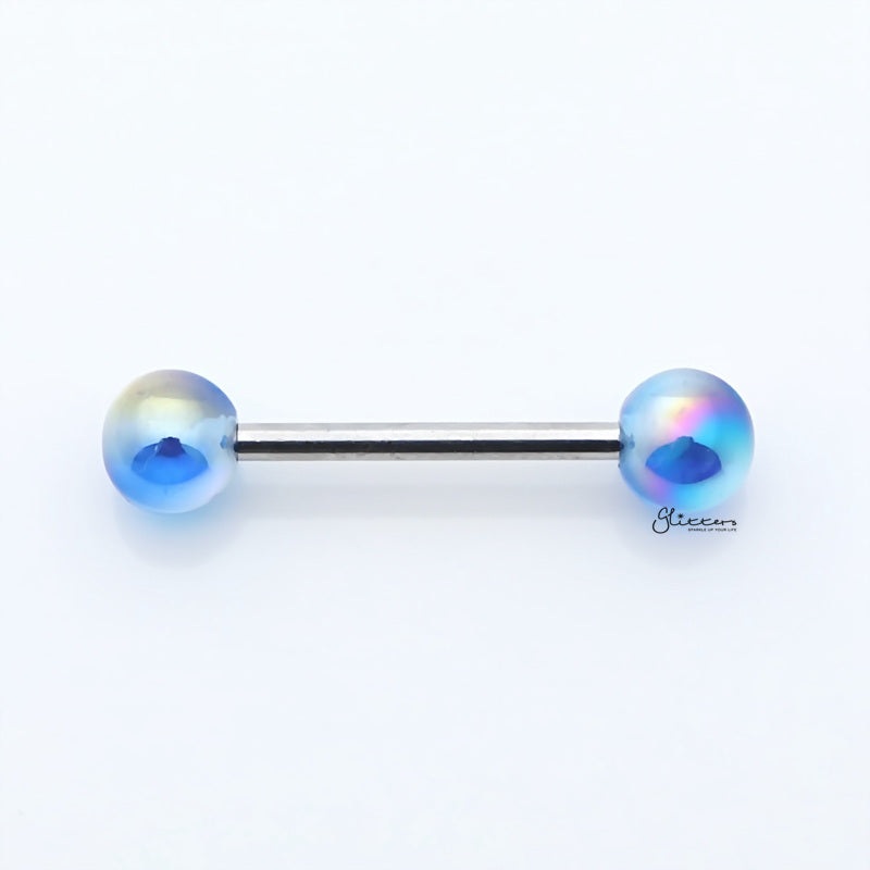 Metallic Aurora Borealis Coating Balls Tongue Barbell – Blue