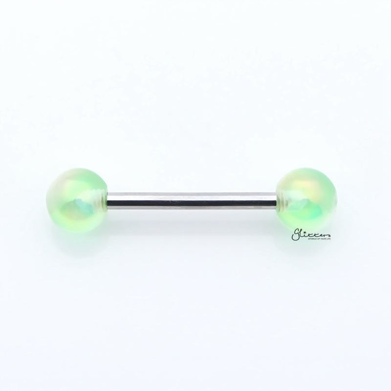 Metallic Aurora Borealis Coating Balls Tongue Barbell – Green
