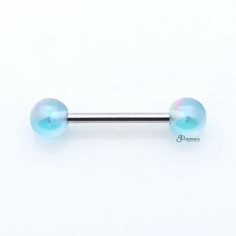 Metallic Aurora Borealis Coating Balls Tongue Barbell – Light Blue
