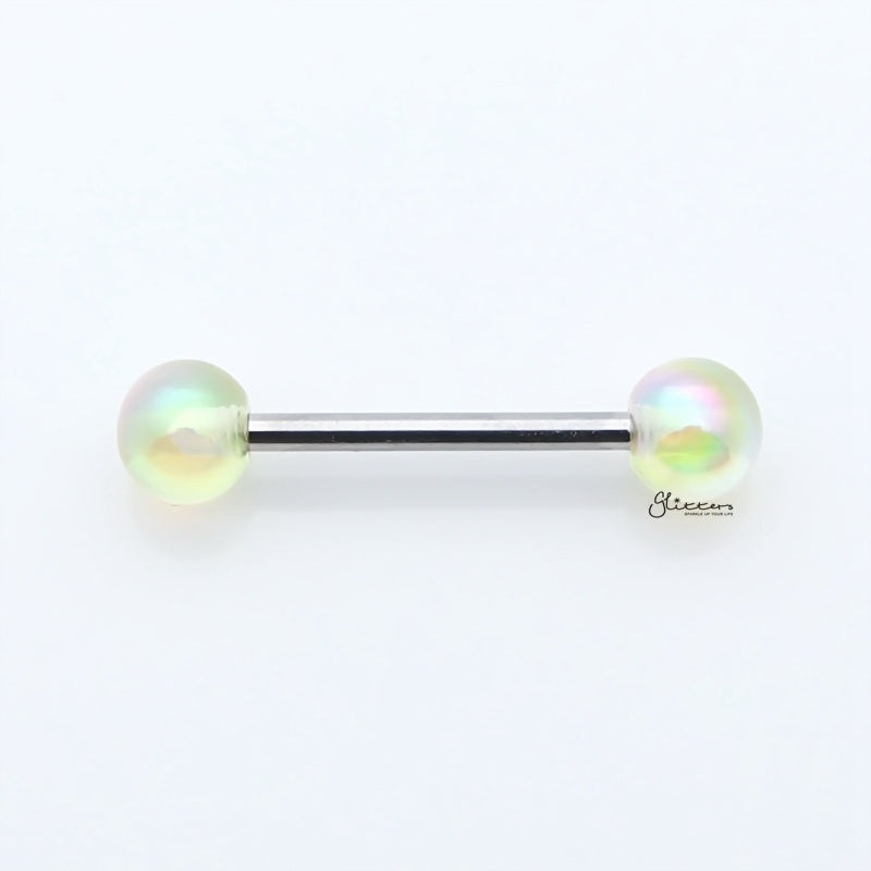 Metallic Aurora Borealis Coating Balls Tongue Barbell – Light Green