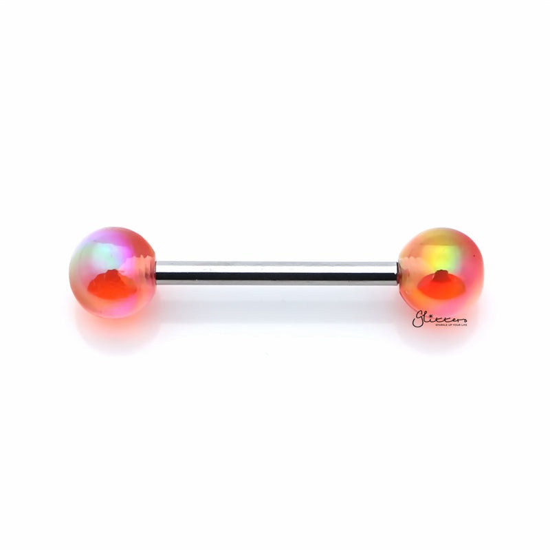 Metallic Aurora Borealis Coating Balls Tongue Barbell – Rainbow