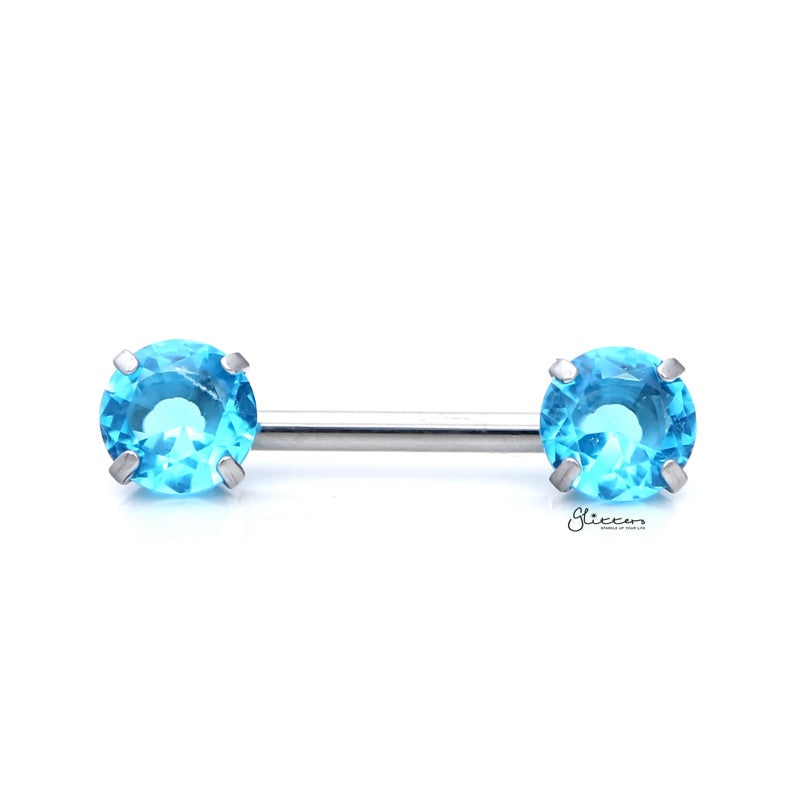 Round CZ Ends Push in Nipple Barbell – Aqua