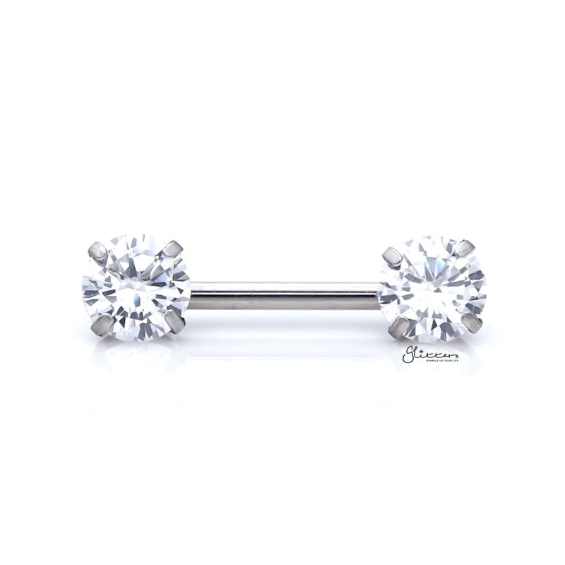 Round CZ Ends Push in Nipple Barbell – Clear