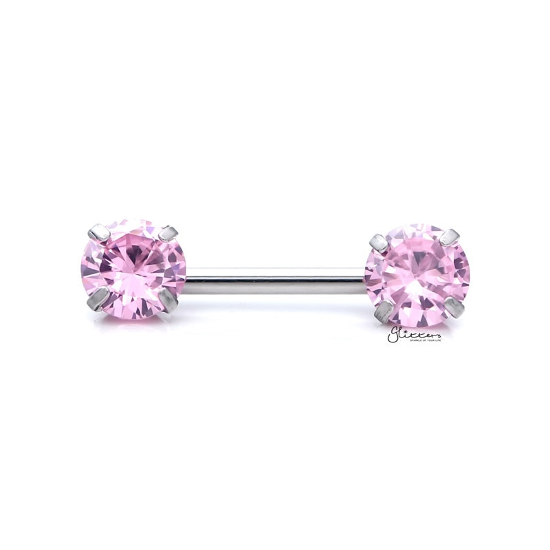 Round CZ Ends Push in Nipple Barbell – Pink