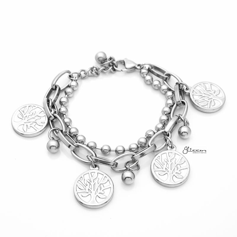 Stainless Steel Women’s Bracelet with Dangle Tree of Life Charms