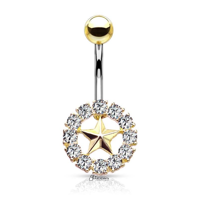 Star With Crystal Surroundings Belly Button Navel Ring – Gold