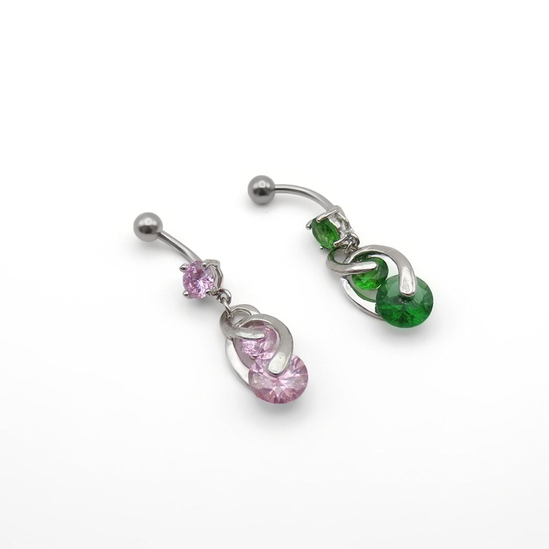 3 Round CZ Belly Button Ring Pink