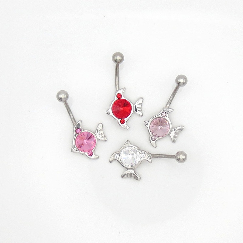 Crystal Fish Belly Button Rings Clear