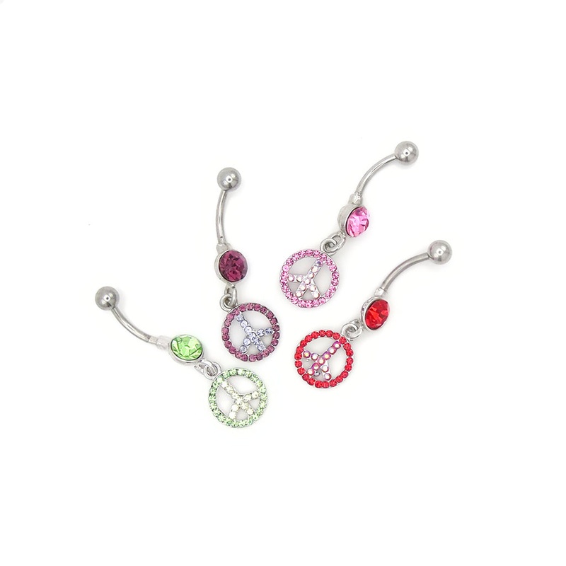 Crystal Peace Sign Belly Button Rings Red