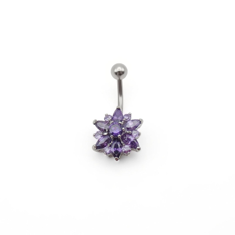 CZ Flower Belly Button Ring – Purple