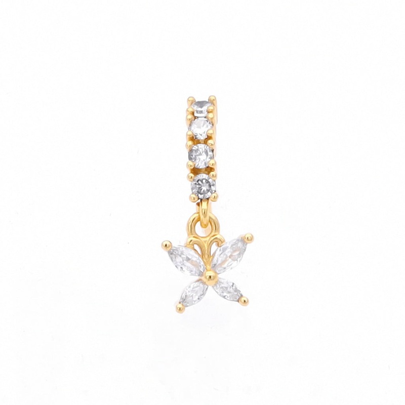 CZ Hoop Nose Ring with Dangle Butterfly – Gold