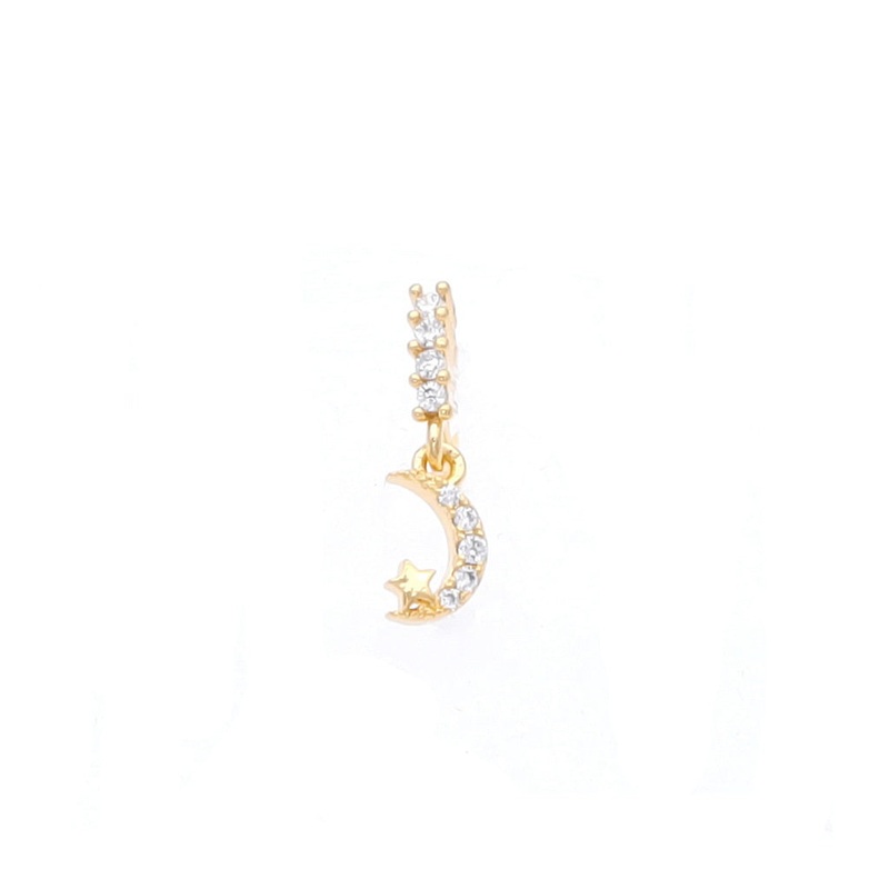 CZ Hoop Nose Ring with Dangle Crescent Moon and Star – Gold
