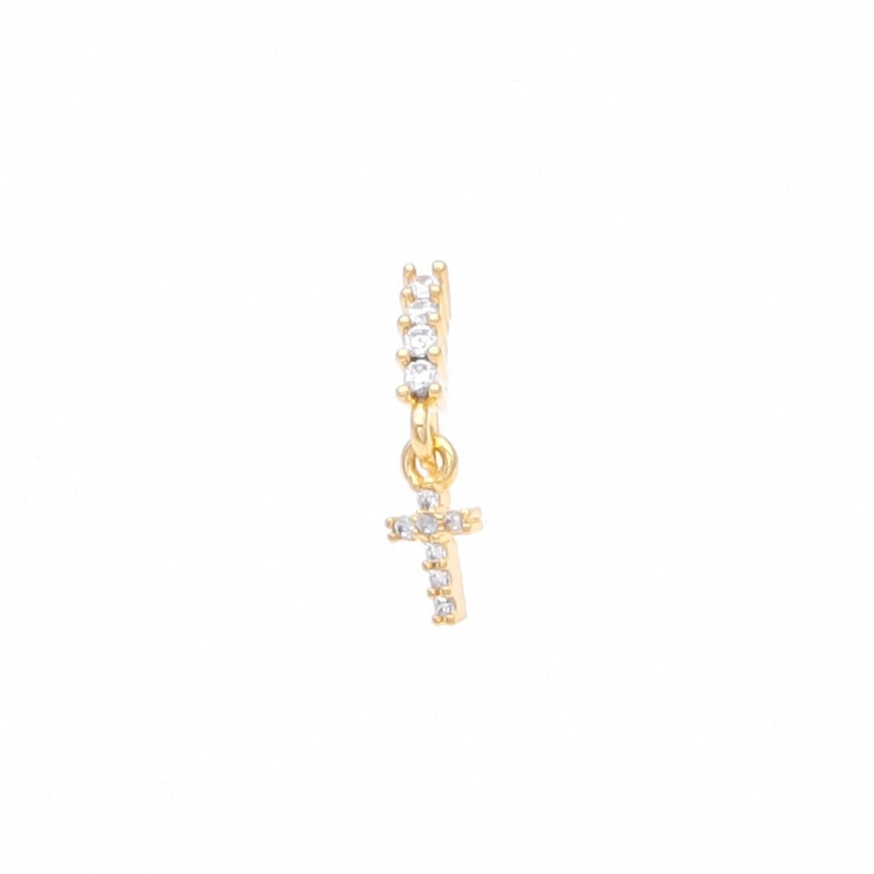 CZ Hoop Nose Ring with Dangle Cross – Gold