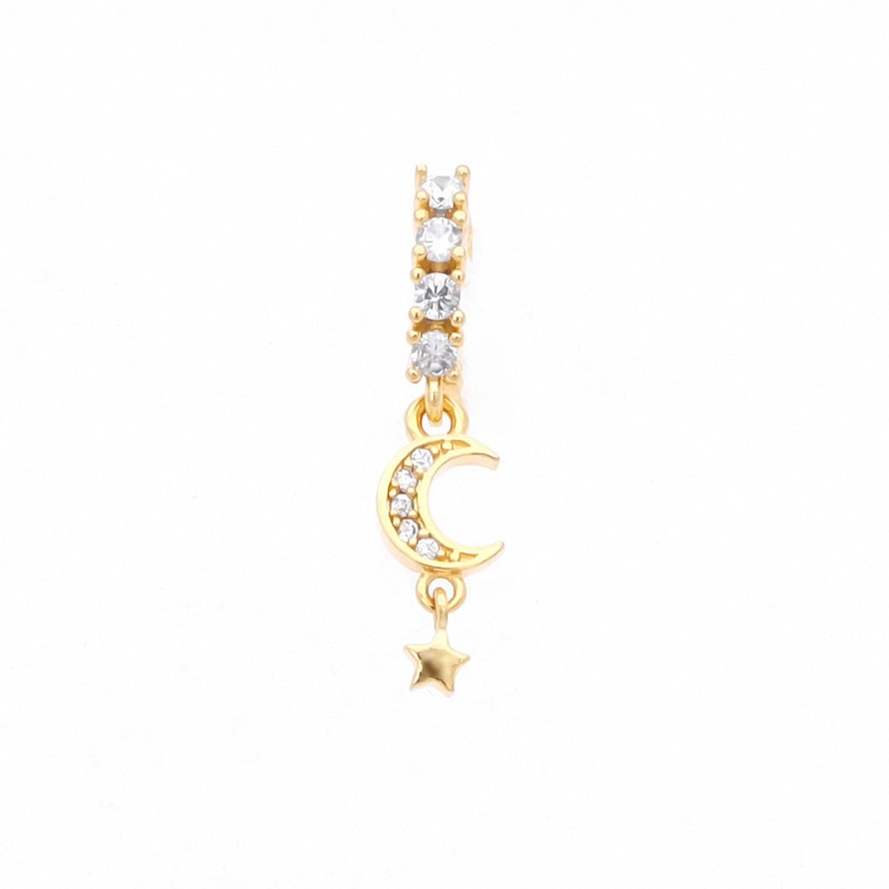 CZ Hoop Nose Ring with Dangle CZ Moon and Star – Gold