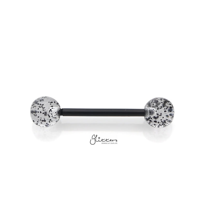 Glitters Acrylic Balls Flexible PTFE Tongue Barbell – Black