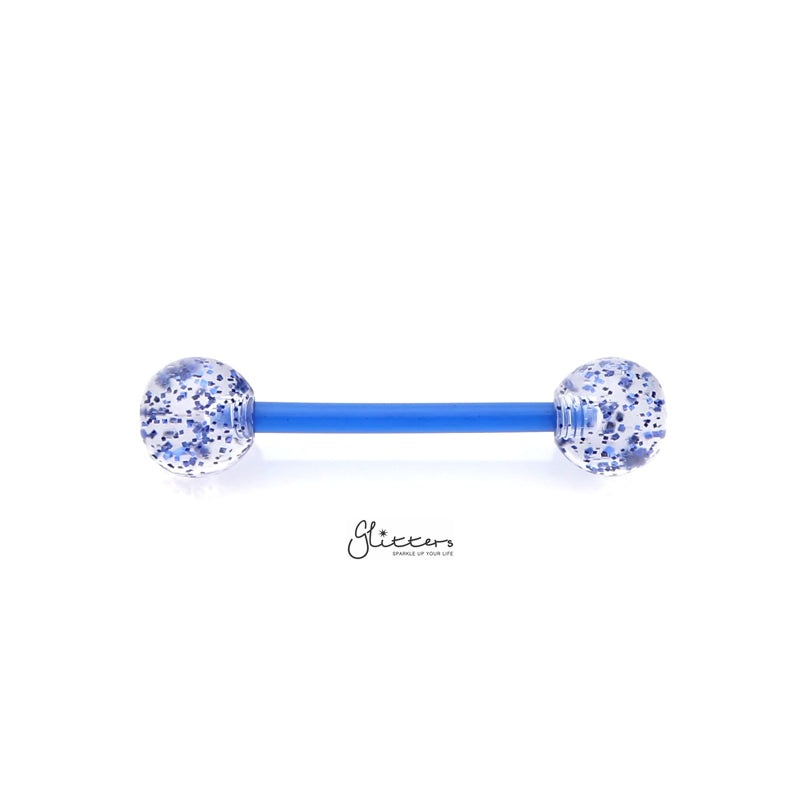 Glitters Acrylic Balls Flexible PTFE Tongue Barbell – Blue