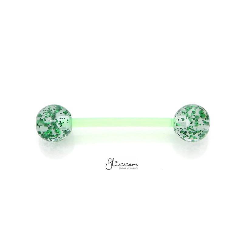Glitters Acrylic Balls Flexible PTFE Tongue Barbell – Green