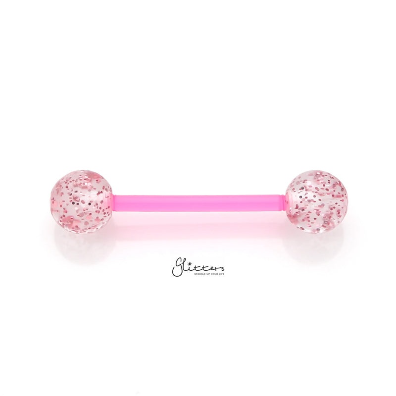 Glitters Acrylic Balls Flexible PTFE Tongue Barbell – Pink