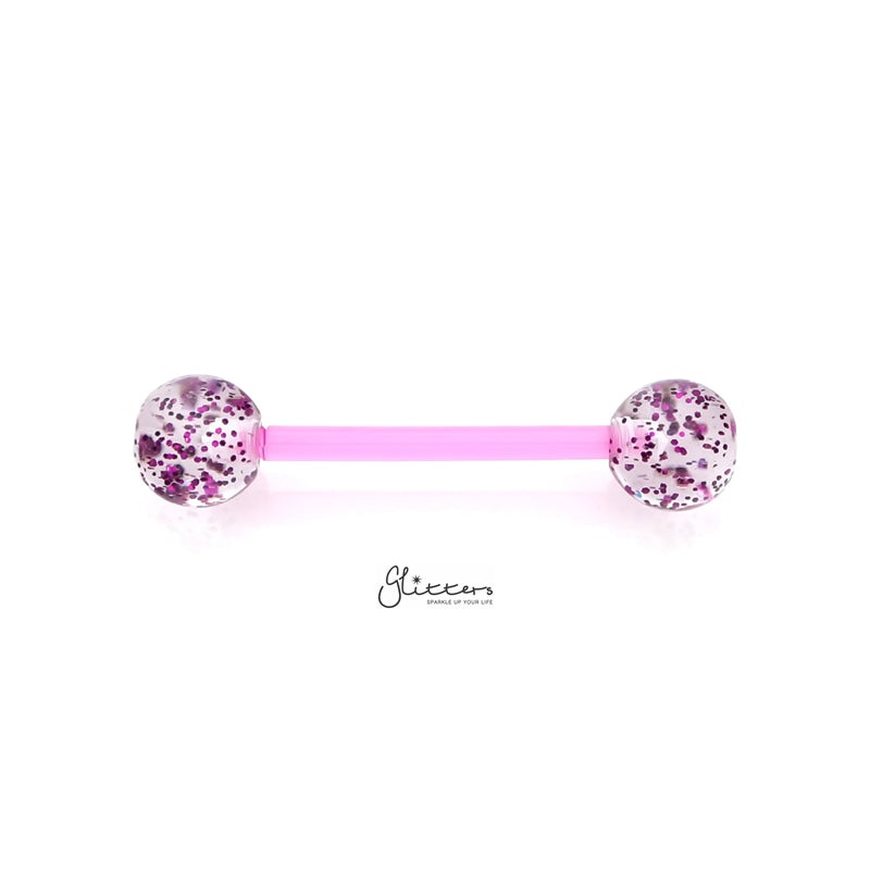Glitters Acrylic Balls Flexible PTFE Tongue Barbell – Purple