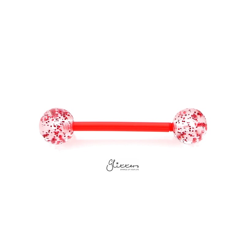 Glitters Acrylic Balls Flexible PTFE Tongue Barbell – Red