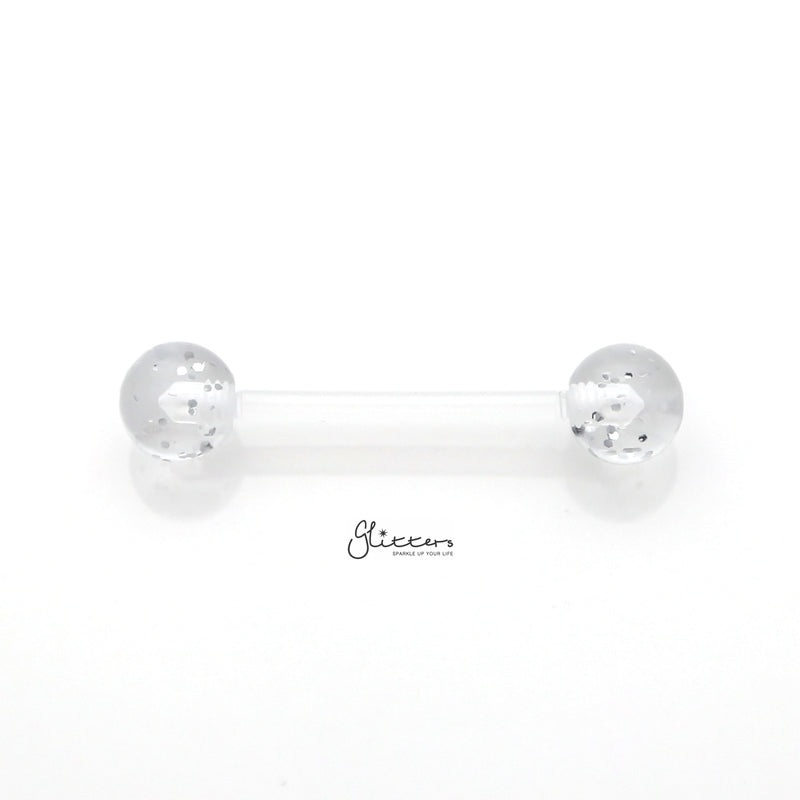 Glitters Acrylic Balls Flexible PTFE Tongue Barbell – White